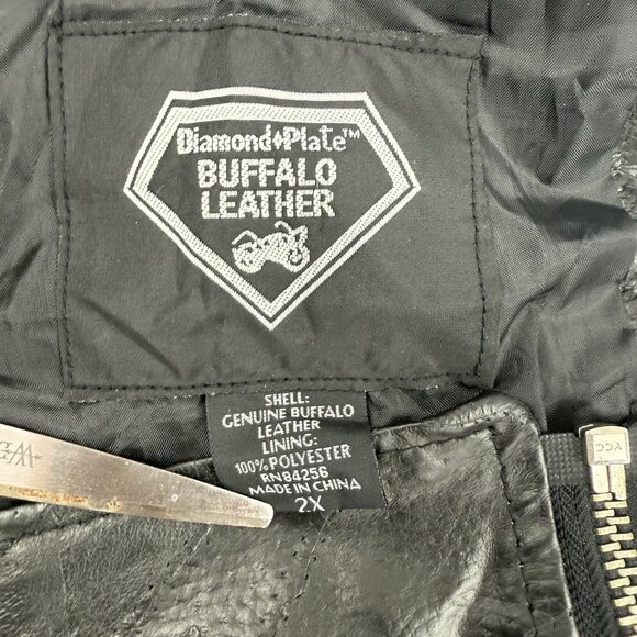 Diamond Plate Buffalo Leather Mens 2X Biker Chaps - Black Leather NWT - Picture 6 of 11